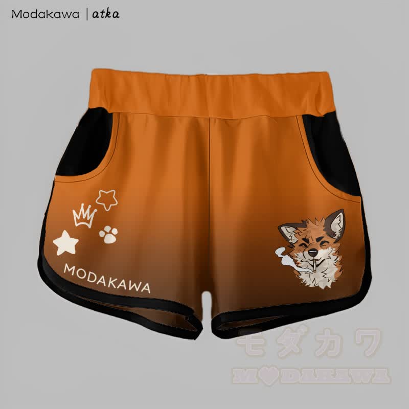 MODAKAWA X atka Gradient Fox Smoking Graphic Shorts - Orange & Schwarz - 5XL - image 4