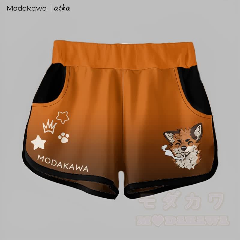 MODAKAWA X atka Gradient Fox Smoking Graphic Shorts - Orange & Schwarz - 5XL - image 4