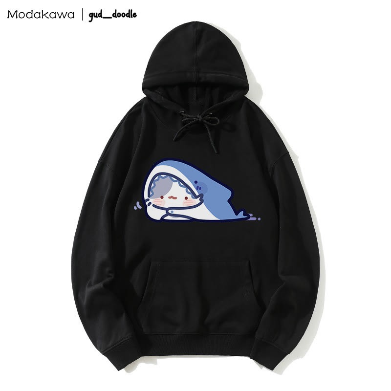 MODAKAWA X gud_doodle Lockerer Hoodie mit Kitty-Hai-Print - Black - 5XL - image 3