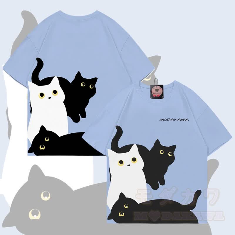 MODAKAWA T-Shirt mit Allover-Print und neugieriger Katze - Blau - 5XL - image 3