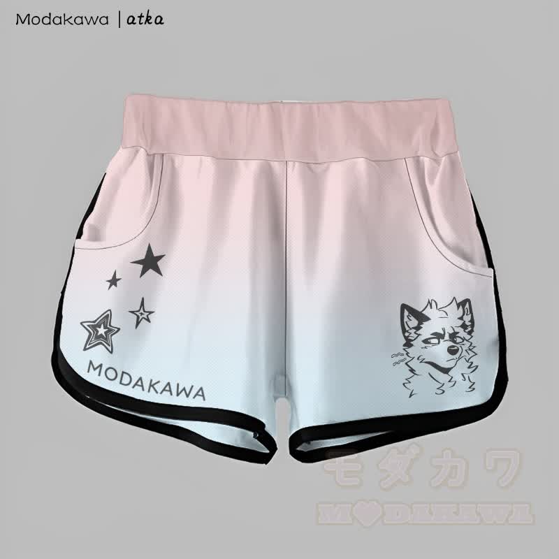 MODAKAWA X atka Gradient Cheeky Fox Graphic Shorts - Rosa & Blau - 5XL - image 5