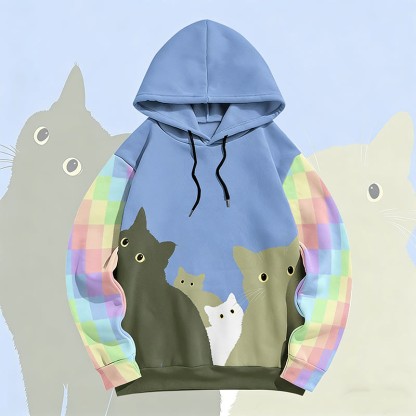 MODAKAWA Pullover-Hoodie mit Regenbogenkatzen-Motiv und Allover-Print - image 4