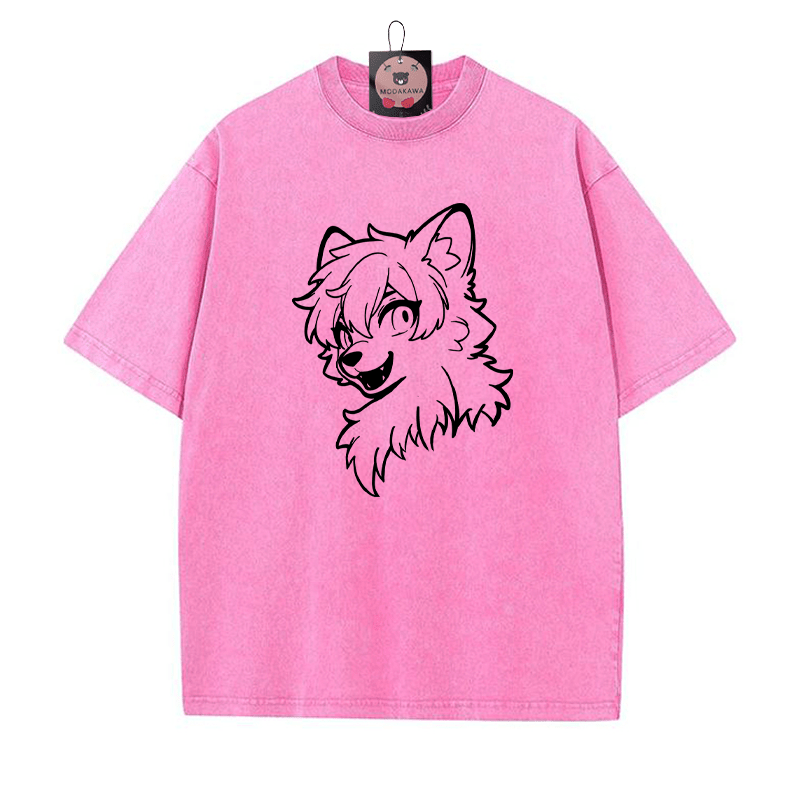 T-Shirt mit Vintage-Waschung und Fuchs-Print - Rosenrot - 5XL - image 6