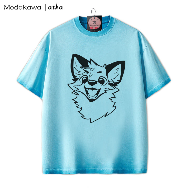 MODAKAWA X atka Fox Grafik Unisex Vintage Washed T-Shirt - Blau - 2XL - image 5