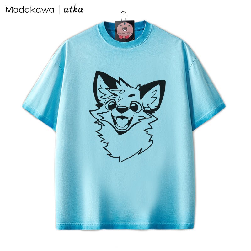 MODAKAWA X atka Fox Grafik Unisex Vintage Washed T-Shirt - Blau - 2XL - image 5