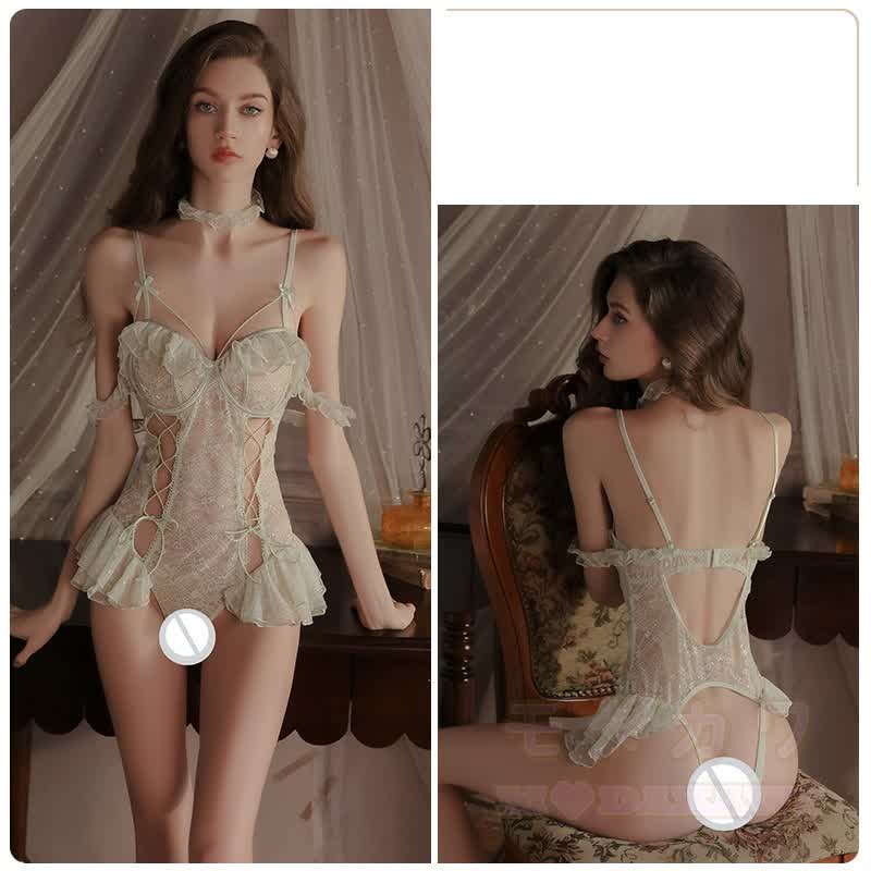 Sexy Sweet Perspective Mesh Suspender Bodysuit - Grün - 2XL - image 11