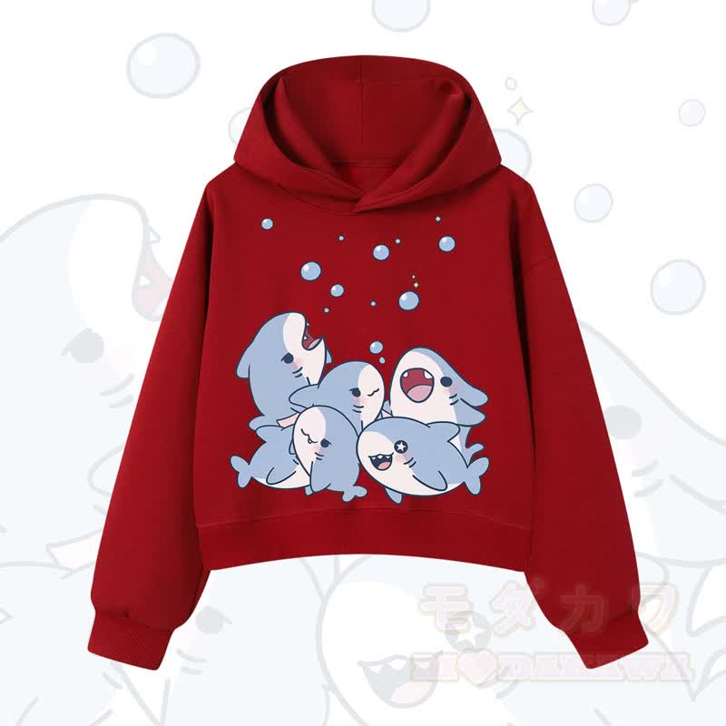 MODAKAWA X atka Shark Print Cropped Cotton Hoodie - Rot - 3XL - image 11