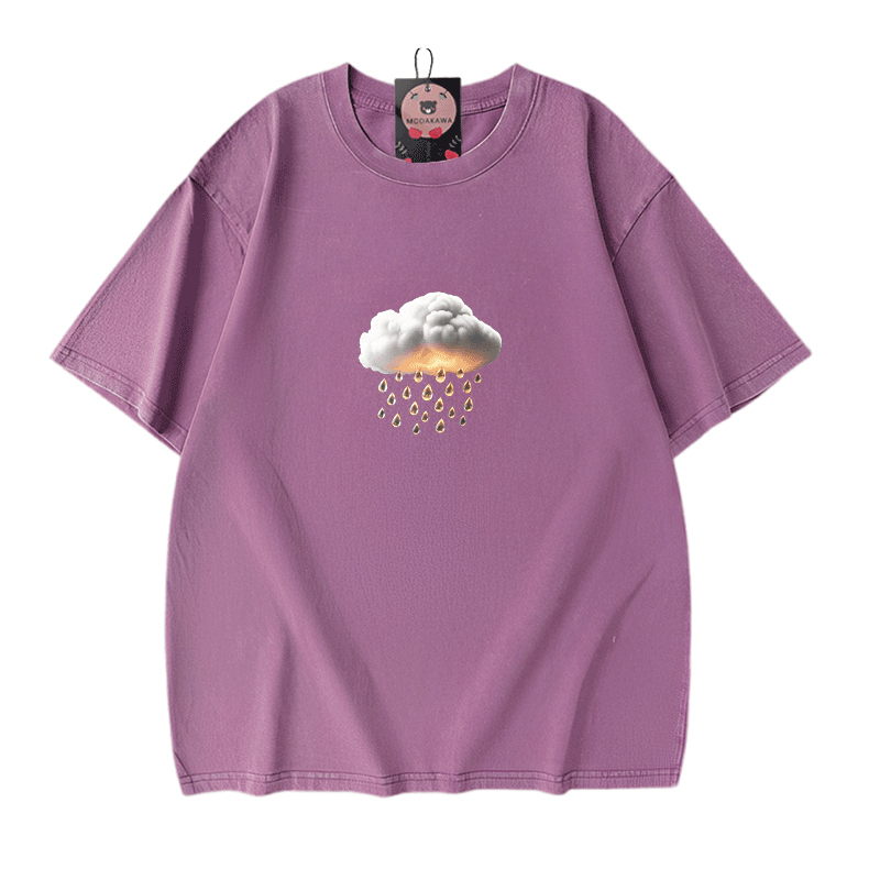 Modakawa Unisex Vintage Washed T-Shirt mit Wolkenregen-Grafik - Purple - 5XL - image 9