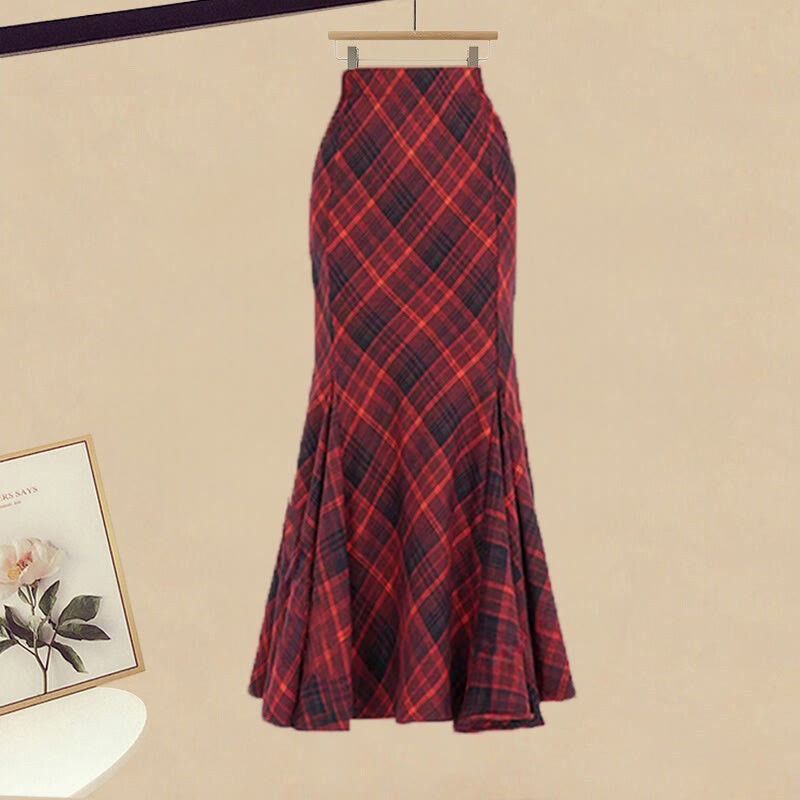 Strickkleid, karierter Rock, passendes Outfit - Skirt - XL - image 3