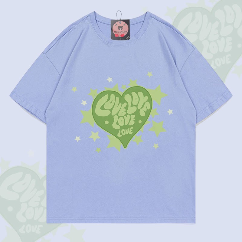 MODAKAWA Star Heart Grafik-T-Shirt - Dusty Blue - 5XL - image 5