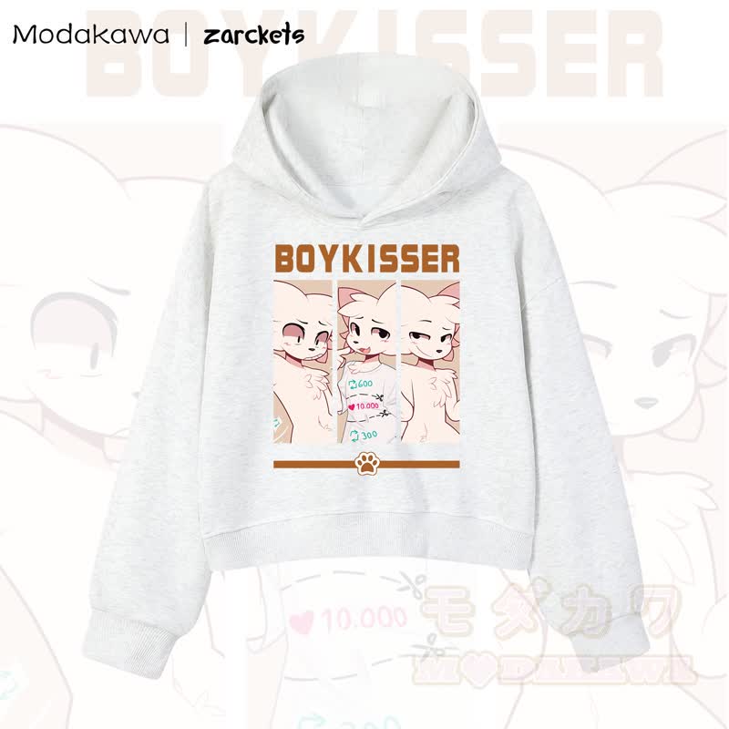 MODAKAWA X zarckets BOYKISSER Cropped Cotton Hoodie mit Katzenmotiv - Hellgrau - 3XL - image 7