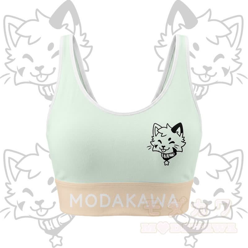 Kitty Graphic Crop Tank Sport Top Shorts Bikini Modakawa Matching Outfit - Grüne Spitze - 4XL - image 4