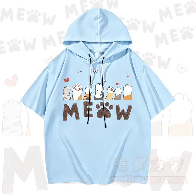 MODAKAWA Kurzarm-Hoodie mit niedlichem Katzenmotiv - Himmelblau - 3XL - image 5