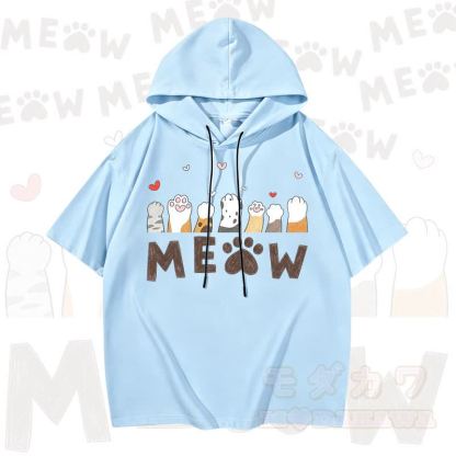 MODAKAWA Kurzarm-Hoodie mit niedlichem Katzenmotiv - Himmelblau - 3XL - image 5