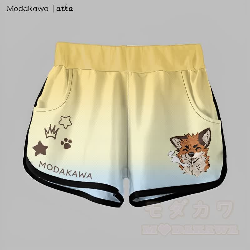 MODAKAWA X atka Gradient Fox Smoking Graphic Shorts - Gelb & Blau - 5XL - image 5