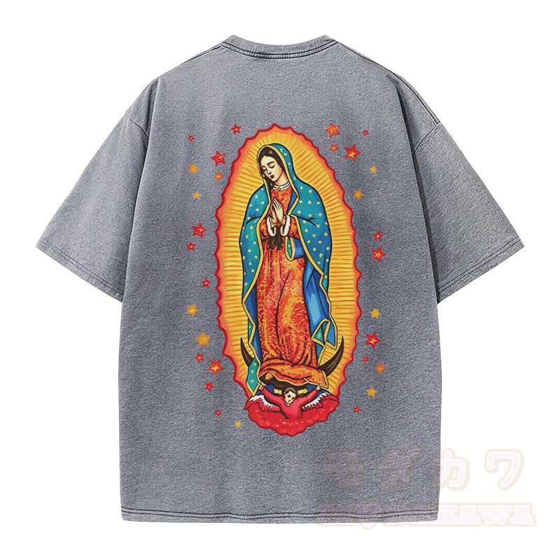 Modakawa Vintage-T-Shirt aus 100 % Baumwolle mit Kreuzmotiv der Heiligen Jungfrau - image 4