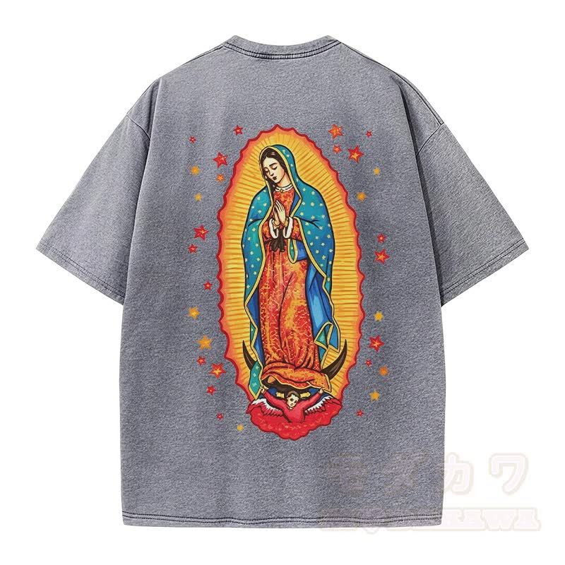 Modakawa Vintage-T-Shirt aus 100 % Baumwolle mit Kreuzmotiv der Heiligen Jungfrau - image 4