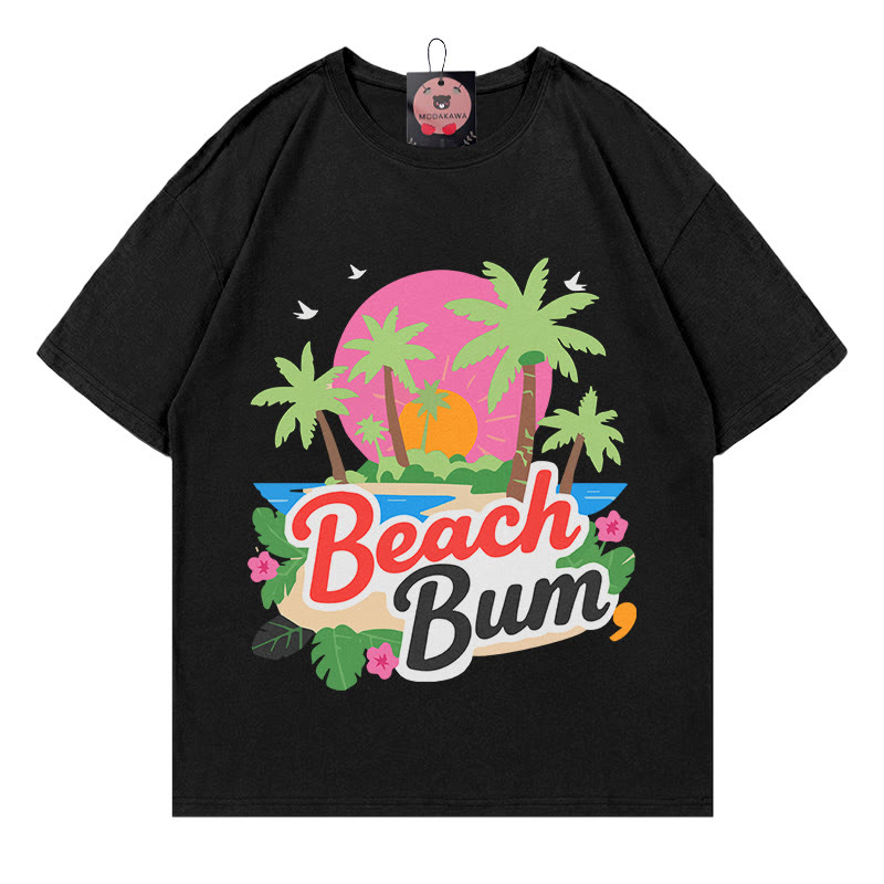 BEACH BUM Tree Sun Print Modakawa T-Shirt - Black - 5XL - image 4