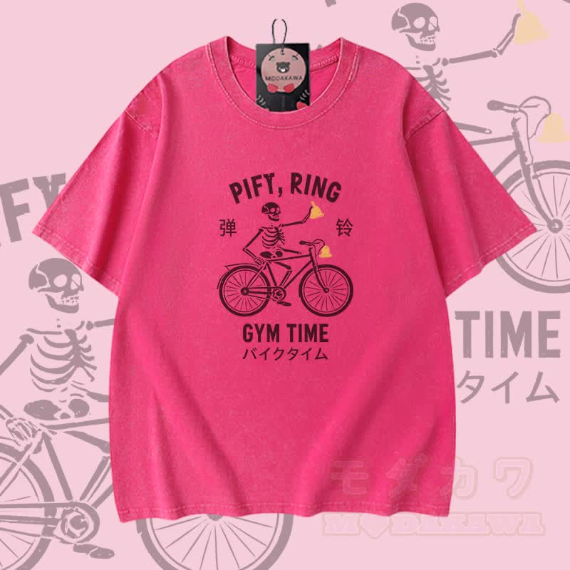 PIFY RING GYM TIME Skelett-Grafik Modakawa Vintage Washed 100% Baumwoll-T-Shirt - Rosenrot - 5XL - image 4