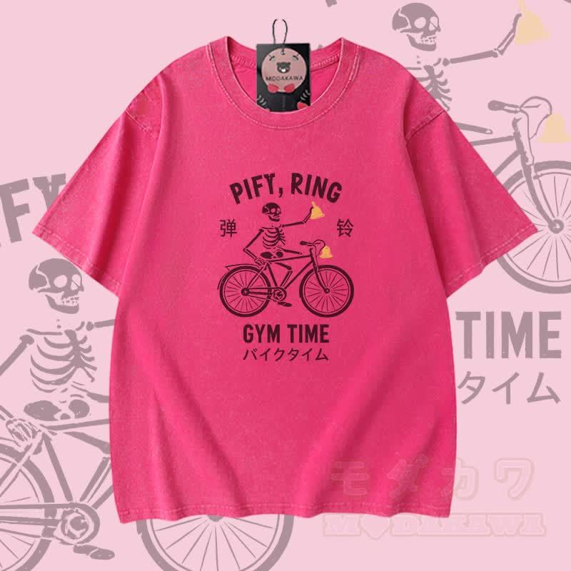 PIFY RING GYM TIME Skelett-Grafik Modakawa Vintage Washed 100% Baumwoll-T-Shirt - Rosenrot - 5XL - image 4