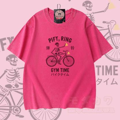 PIFY RING GYM TIME Skelett-Grafik Modakawa Vintage Washed 100% Baumwoll-T-Shirt - Rosenrot - 5XL - image 4