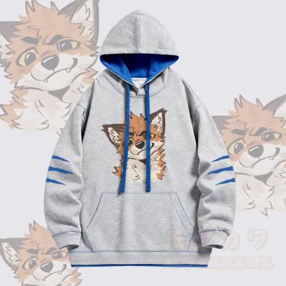 MODAKAWA X atka Lustiger Fuchs-Print Oversized Pullover Hoodie mit Kontrastfutter - Grau - 4XL - image 3