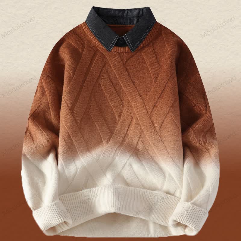 Zweiteiliger Pullover in Strickoptik mit Lagenlook und Cordhose - Brauner Pullover - 3XL - image 15