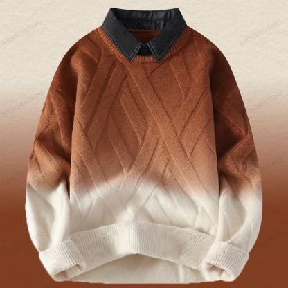 Zweiteiliger Pullover in Strickoptik mit Lagenlook und Cordhose - Brauner Pullover - 3XL - image 15