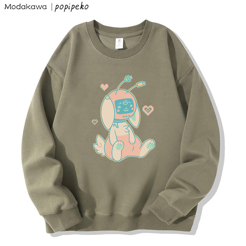 MODAKAWA X popipeko Robot Bunny Print Rundhals-Sweatshirt - Green - 5XL - image 4