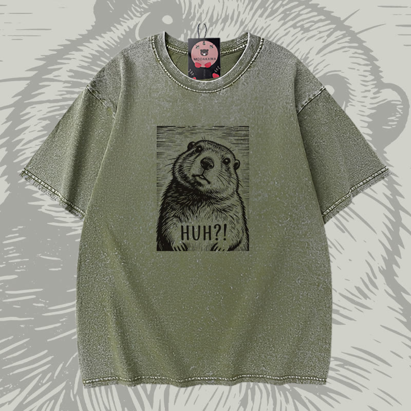 HUH Seeotter-Grafik Modakawa Vintage gewaschenes T-Shirt aus 100 % Baumwolle - Green - 5XL - image 3