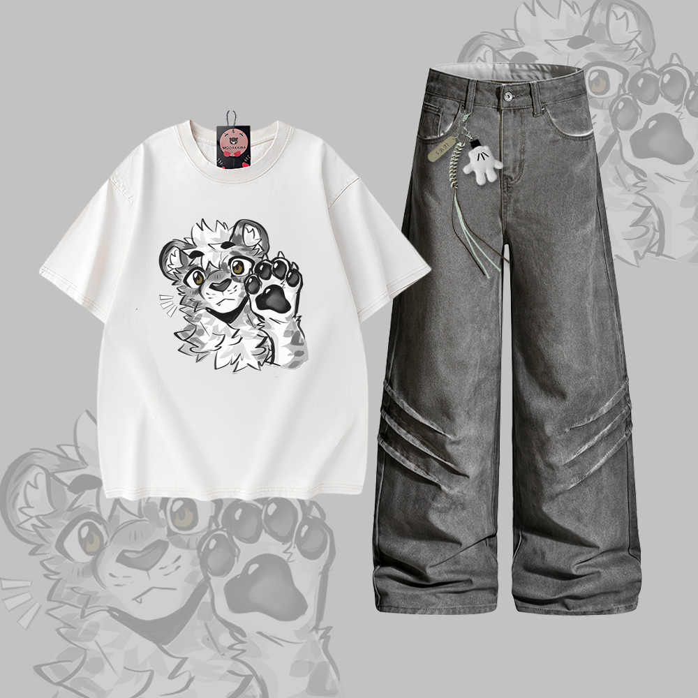 MODAKAWA X atka Tiger Graphic Vintage Washed 100% Cotton T-Shirt Denim Pants Two Pieces Set - Set B - 2XL - image 2