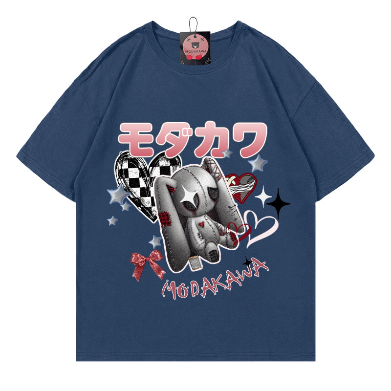 Modakawa T-Shirt mit Hasenherz-Buchstabenprint, 100 % Baumwolle - Purplish Blue - 5XL - image 1
