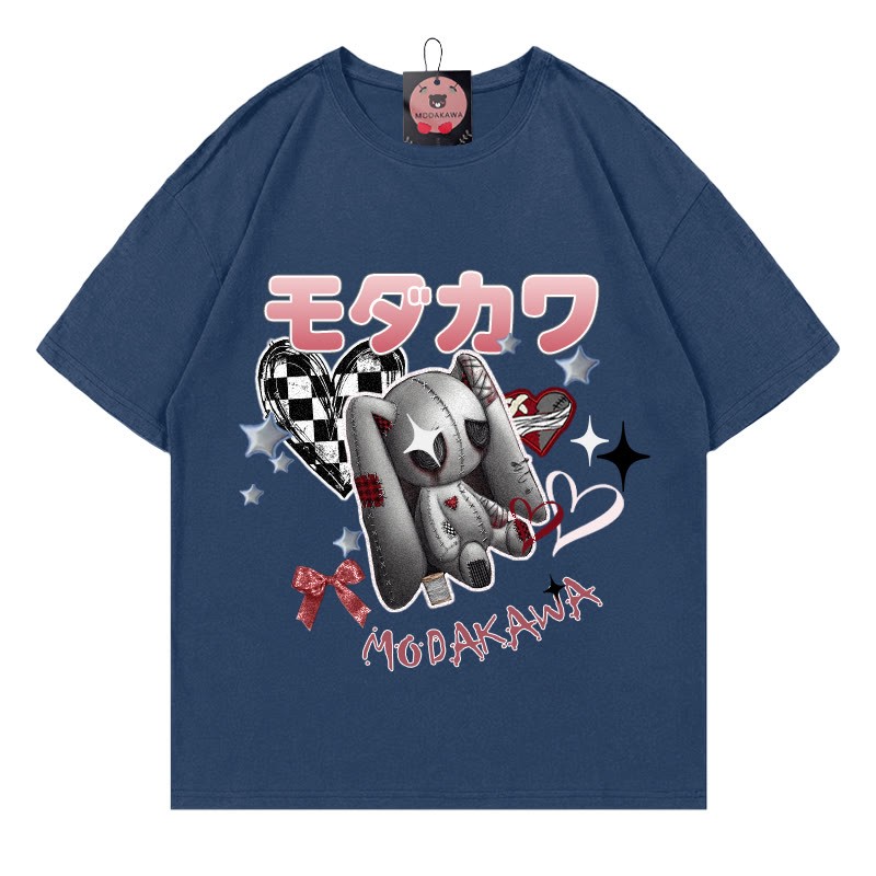 Modakawa T-Shirt mit Hasenherz-Buchstabenprint, 100 % Baumwolle - Purplish Blue - 5XL - image 1