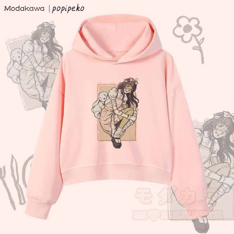 MODAKAWA X popipeko Zombie Girl Graphic Cropped Cotton Hoodie - Rosa - 3XL - image 4