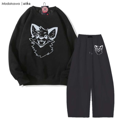 MODAKAWA X atka Verspieltes Fuchs-Grafik-Sweatshirt, weite Hose, zweiteiliges Set - Black - 5XL - image 8