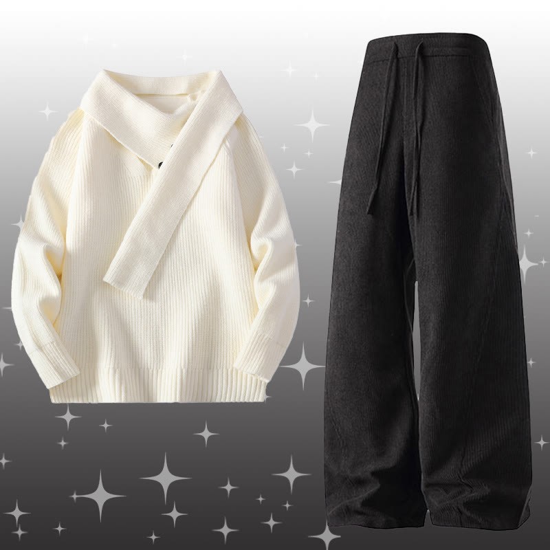 Zweiteiler bestehend aus unregelmäßig gestricktem Pullover und Cordhose - Set C - 4XL - image 3