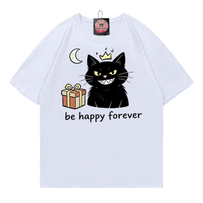 SEI FÜR IMMER HAPPY – Modakawa T-Shirt mit schwarzer Katzengrafik aus 100 % Baumwolle - White - 5XL - image 5