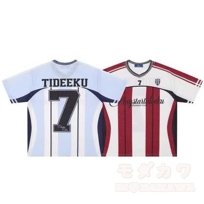 Vintage-T-Shirt aus gestreiftem Mesh-Jersey mit V-Ausschnitt, locker geschnitten und sportlich, kurzärmelig - image 6
