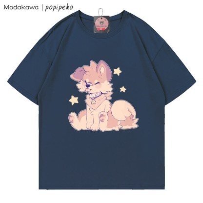 MODAKAWA X popipeko Welpenprint T-Shirt - Purplish Blue - 5XL - image 5