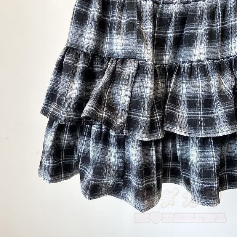 Süßes zweiteiliges Set aus schulterfreiem Kurzarm-T-Shirt und Karorock. - image 8