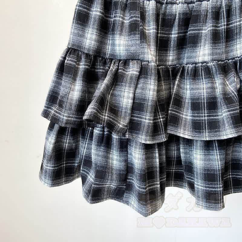 Süßes zweiteiliges Set aus schulterfreiem Kurzarm-T-Shirt und Karorock. - image 8