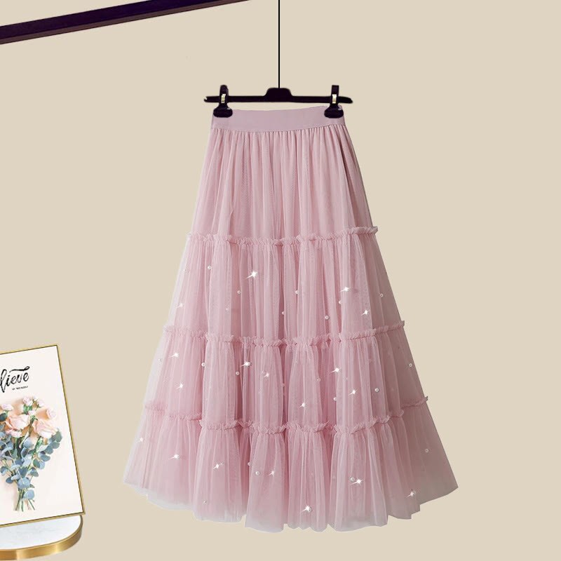 Strickjacke, Perlen-Tüllrock, passendes Outfit - Pink Skirt - XL - image 9