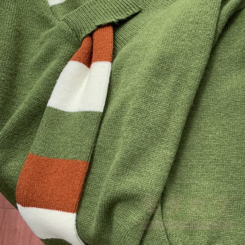 Zweiteiliges Set: Farben -Strickpullover mit V-Ausschnitt und A-Linien-Rock - image 5