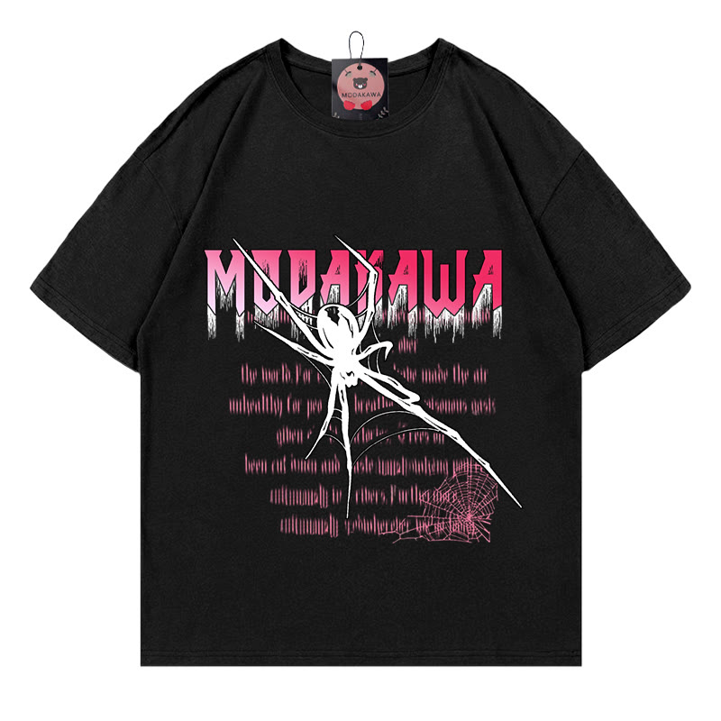 Modakawa T-Shirt mit gotischem Spinnenbuchstaben-Print, 100 % Baumwolle - Black - 5XL - image 1
