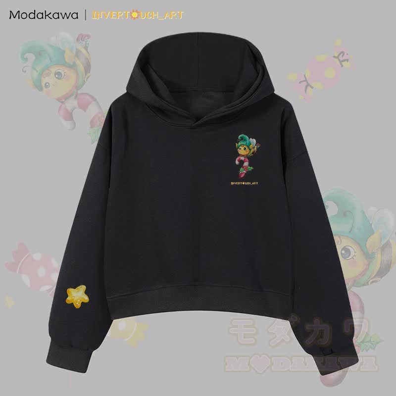 MODAKAWA X INVERTOUCH_ART Niedlicher Weihnachtsbienen-Hoodie Modakawa Cropped Cotton Hoodie - Black C - 3XL - image 6