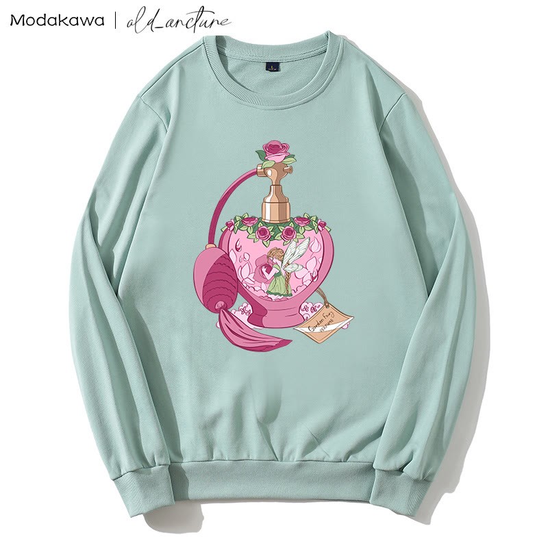 MODAKAWA X old_arcture Rose Angel Parfümflasche Buchstabendruck Sweatshirt mit rundem Kragen - Green - 5XL - image 3