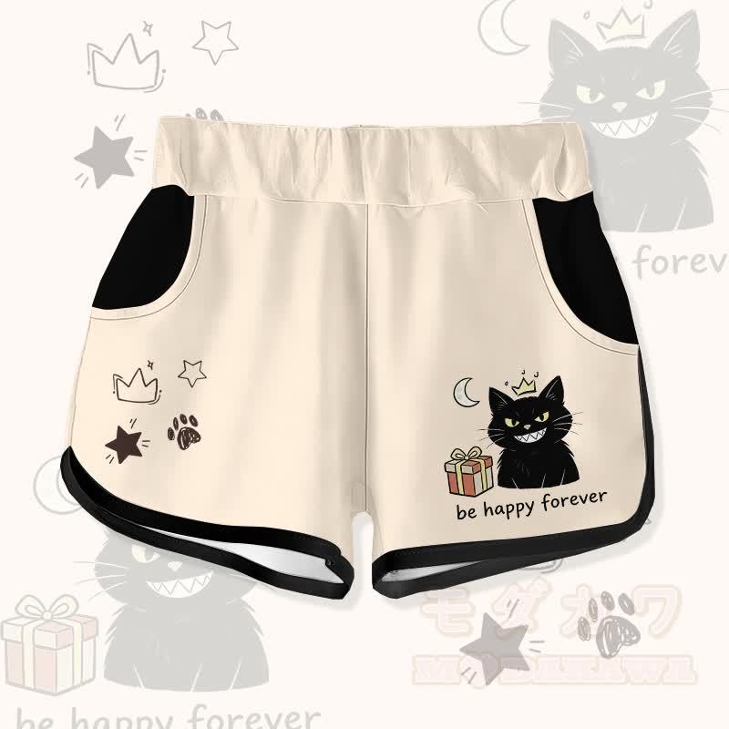 SEI FÜR IMMER HAPPY! Modakawa Shorts mit schwarzer Katze als Geschenkidee – Grafik - Aprikose - 5XL - image 4
