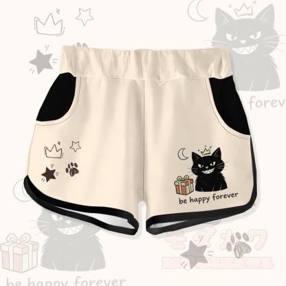 SEI FÜR IMMER HAPPY! Modakawa Shorts mit schwarzer Katze als Geschenkidee – Grafik - Aprikose - 5XL - image 4