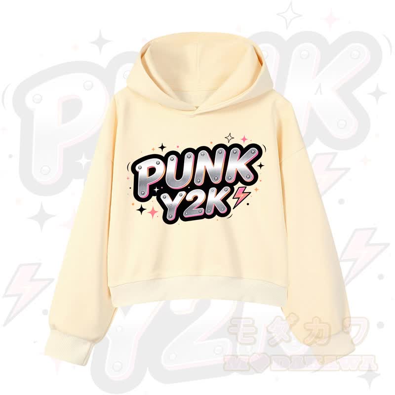 MODAKAWA PUNK Y2K Lightning Graphic Cropped Cotton Hoodie - Gelb - 3XL - image 9
