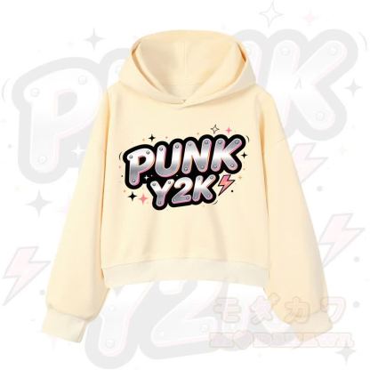 MODAKAWA PUNK Y2K Lightning Graphic Cropped Cotton Hoodie - Gelb - 3XL - image 9